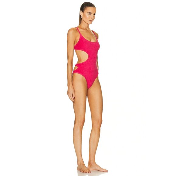 THE ATTICO Terry Cloth One Piece Swimsuit in Watermelon Pink - Picture 2 of 3